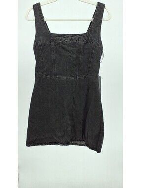 Lulu's Washed Black Denim Square-Neck Mini Dress
